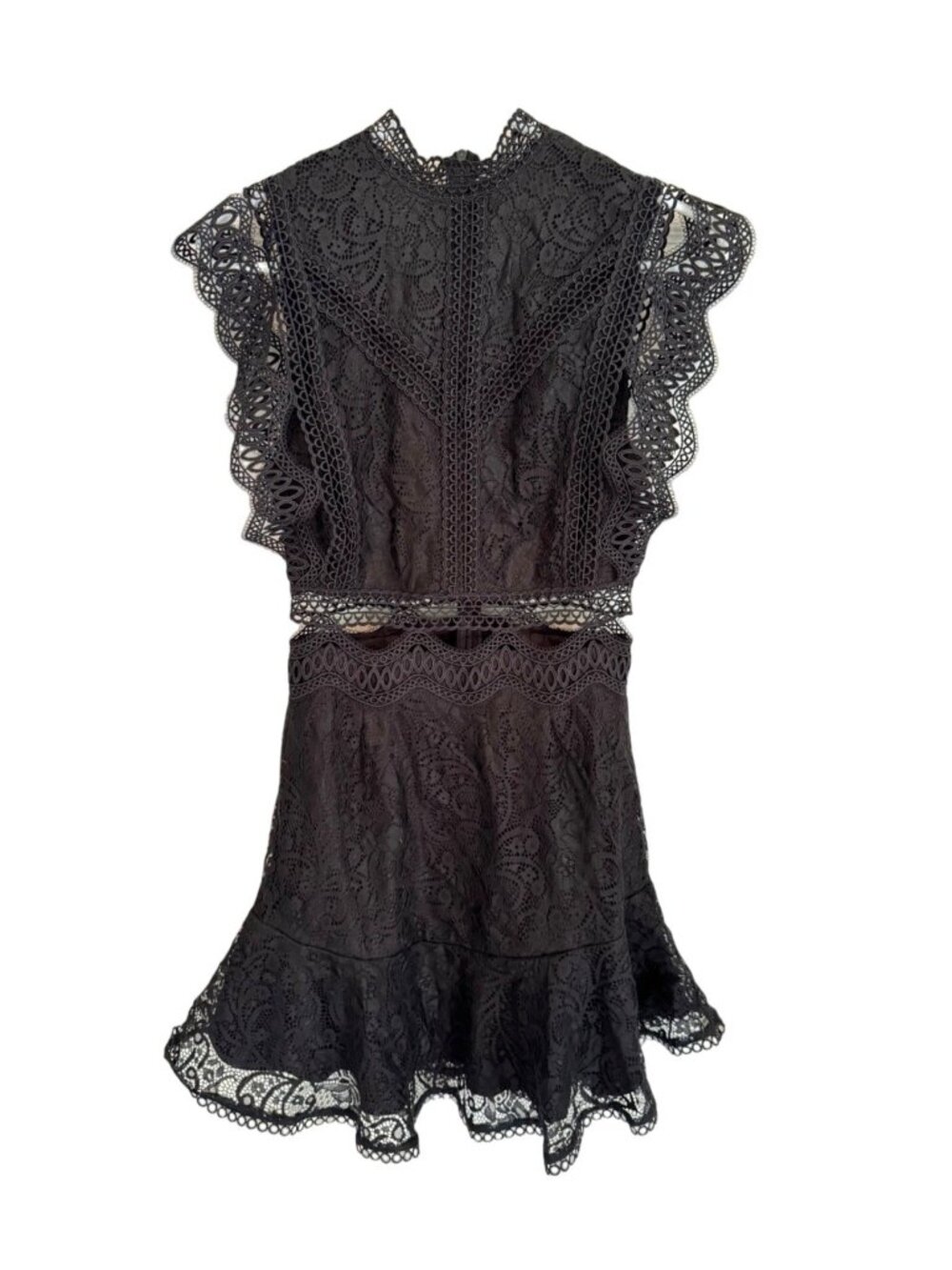 Hello Molly Black Lace Mini Dress Ruffle Cut Out Flutter Sleeves LBD NEW 2 Date - Picture 3 of 14